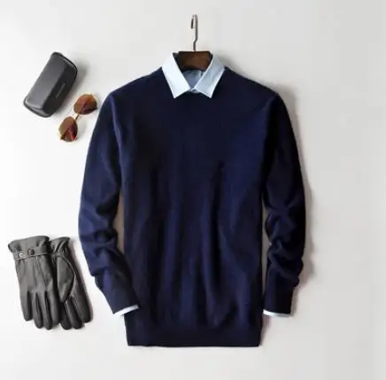 navy blue o-neck Кашемировый хлопковый мужской свитер осень-зима, трикотажное платье-свитер hombre pull homme hiver, мужской пуловер с круглым вырезом, вязаные свитера - Цвет: navy blue o-neck