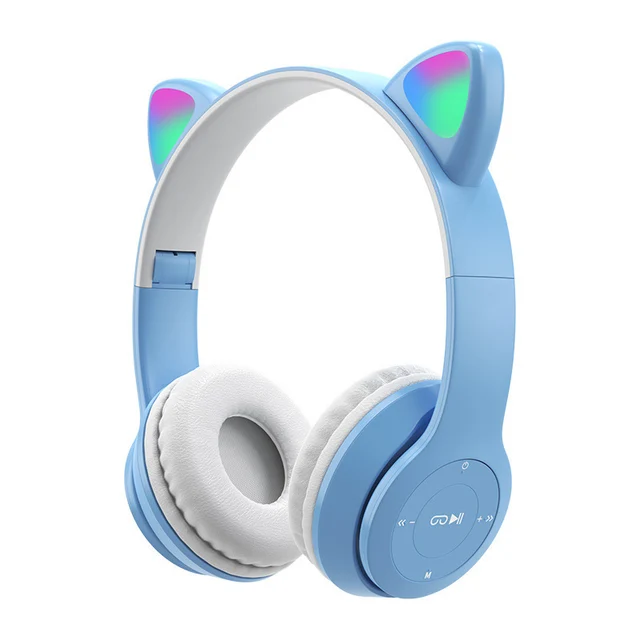 Pink Girl Wireless Headphones RGB Cute Cat Ears Headset With Microphone Noise Cancelling Kid Stereo Music casco Children's Gifts Blue