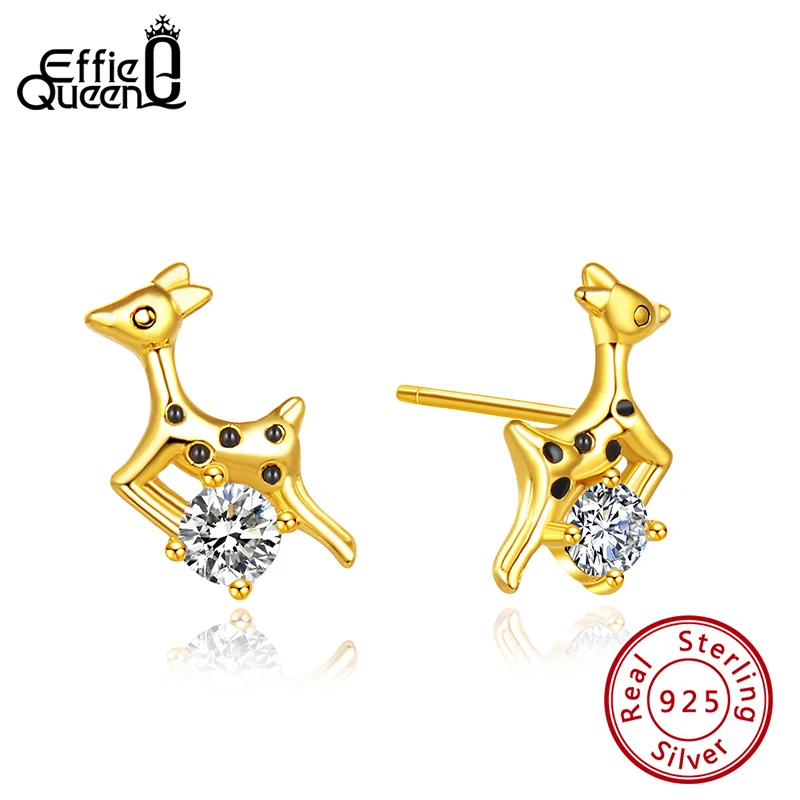 

Effie Queen Trendy Christmas Stud Earring Real Silver 925 Small Cute Deer AAAA Zircon Earring for Jewelry Christmas Gift BE171