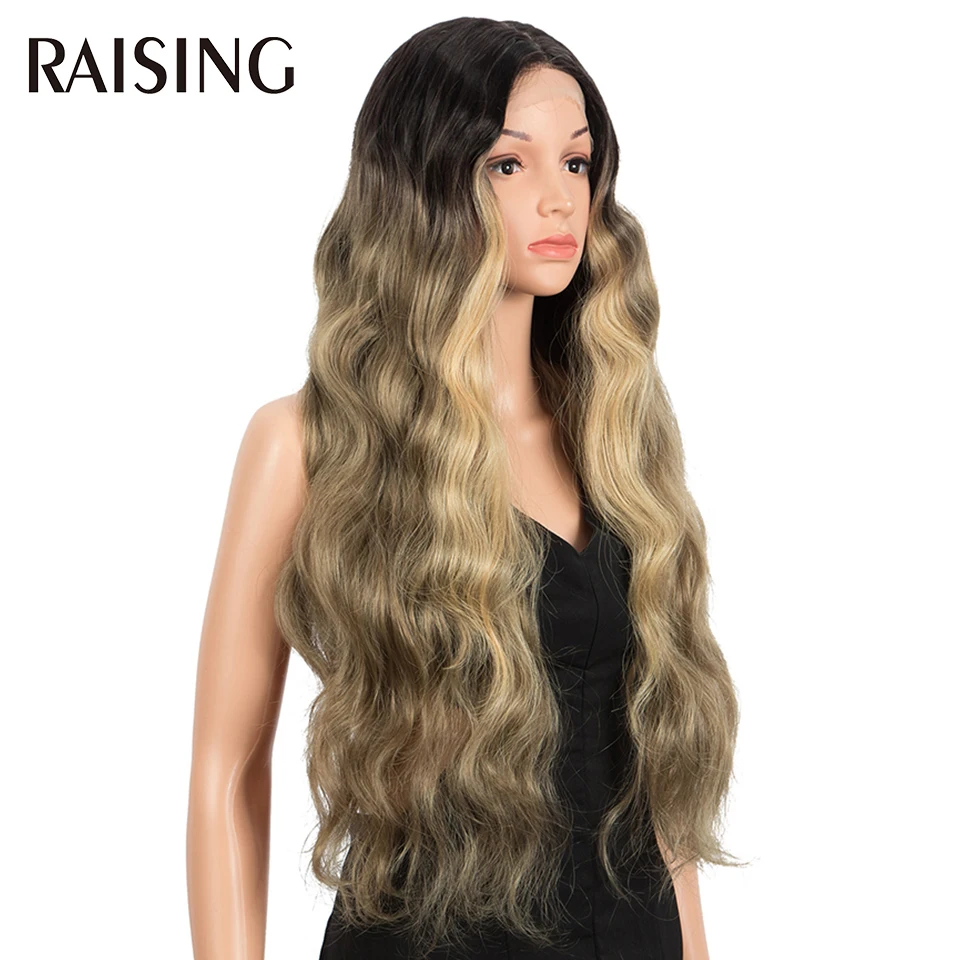 30 40 Inch Lace Front Wigs 13x6 Body Wave Black Lace Front Synthetic Wigs For Women Honey Blonde Colored Curly Wig Pre plucked