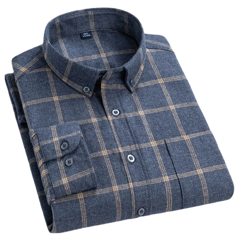 

Fashion Men's Shirt Button Down Plaid Brushed Checkered Single Pocket Longsleeve Standard-fit Casual Flannel Gingham Shirt