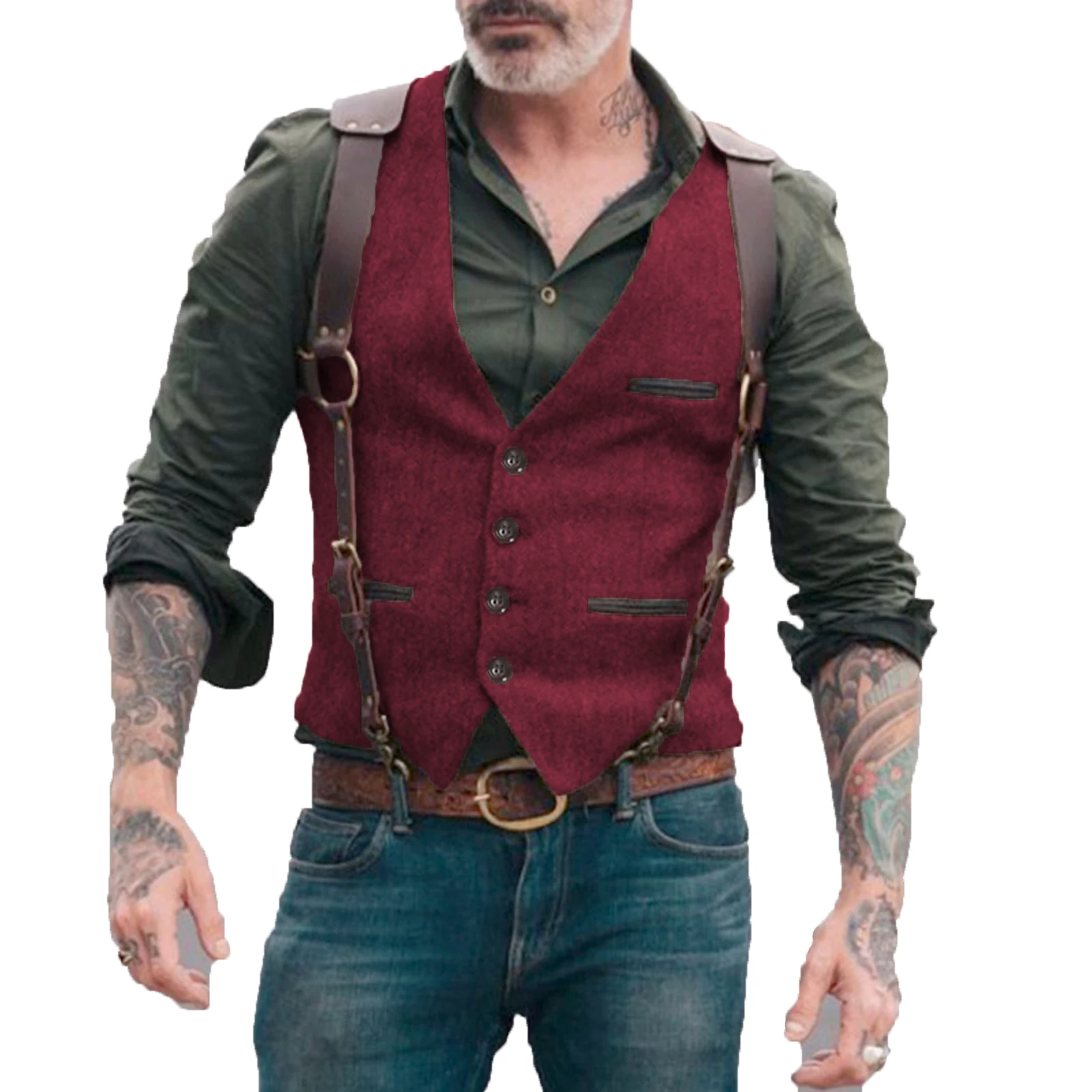 Men's Suit Vest Herringbone V Neck Business Formal Dress Waistcoat for Wedding Suit or Tuxedo 3