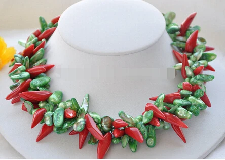 867 3row 18&quot green baroque pearl red paprika coral necklace | Украшения и аксессуары