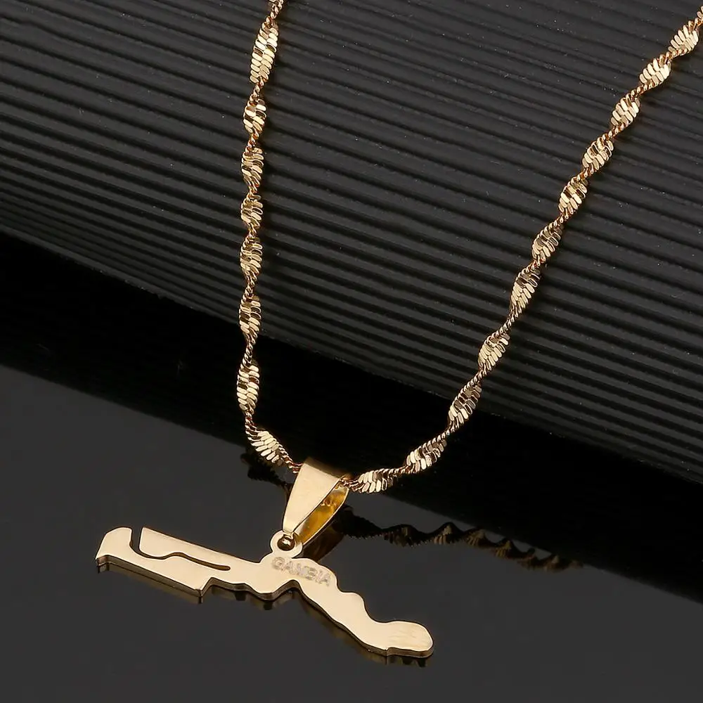 Stainless Steel Gambia Map Flag Pendant Necklace Gambian Map Chain Jewelry 6