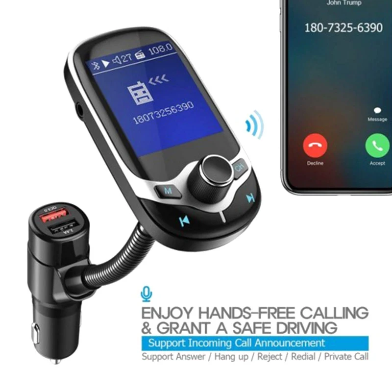Bluetooth Автомобильный MP3-плеер fm-передатчик 1," lcd беспроводной Hands-free USB зарядное устройство