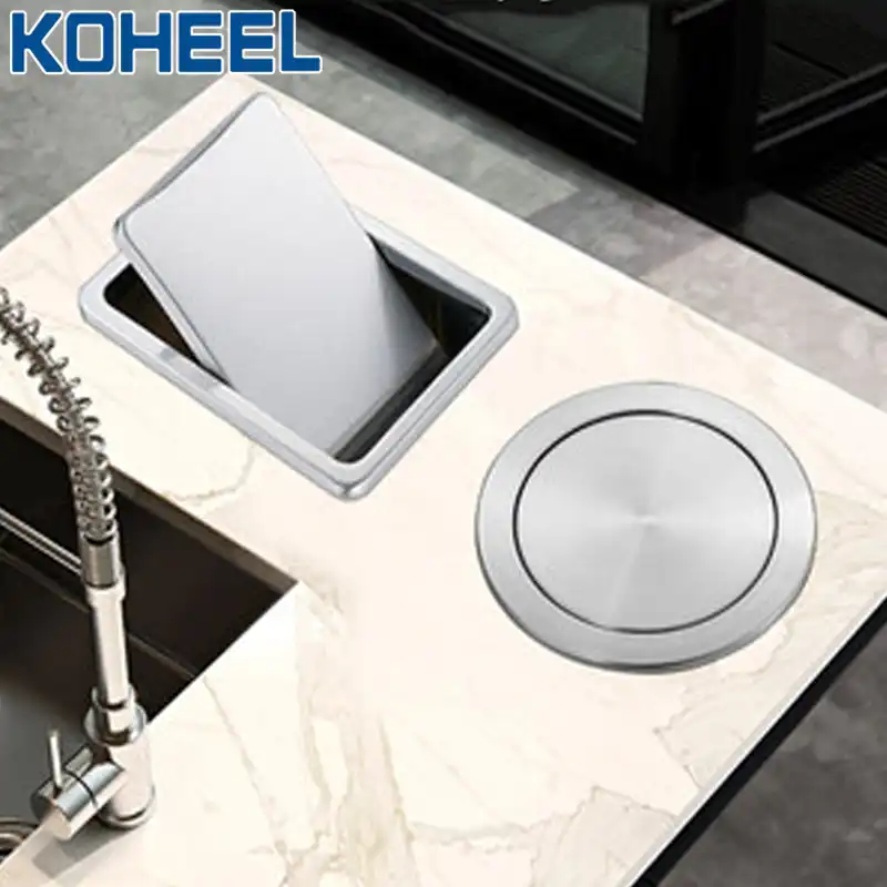 Trash Bin Counter Top Cover Built in Flap Garbage Can Lid For Kitchen