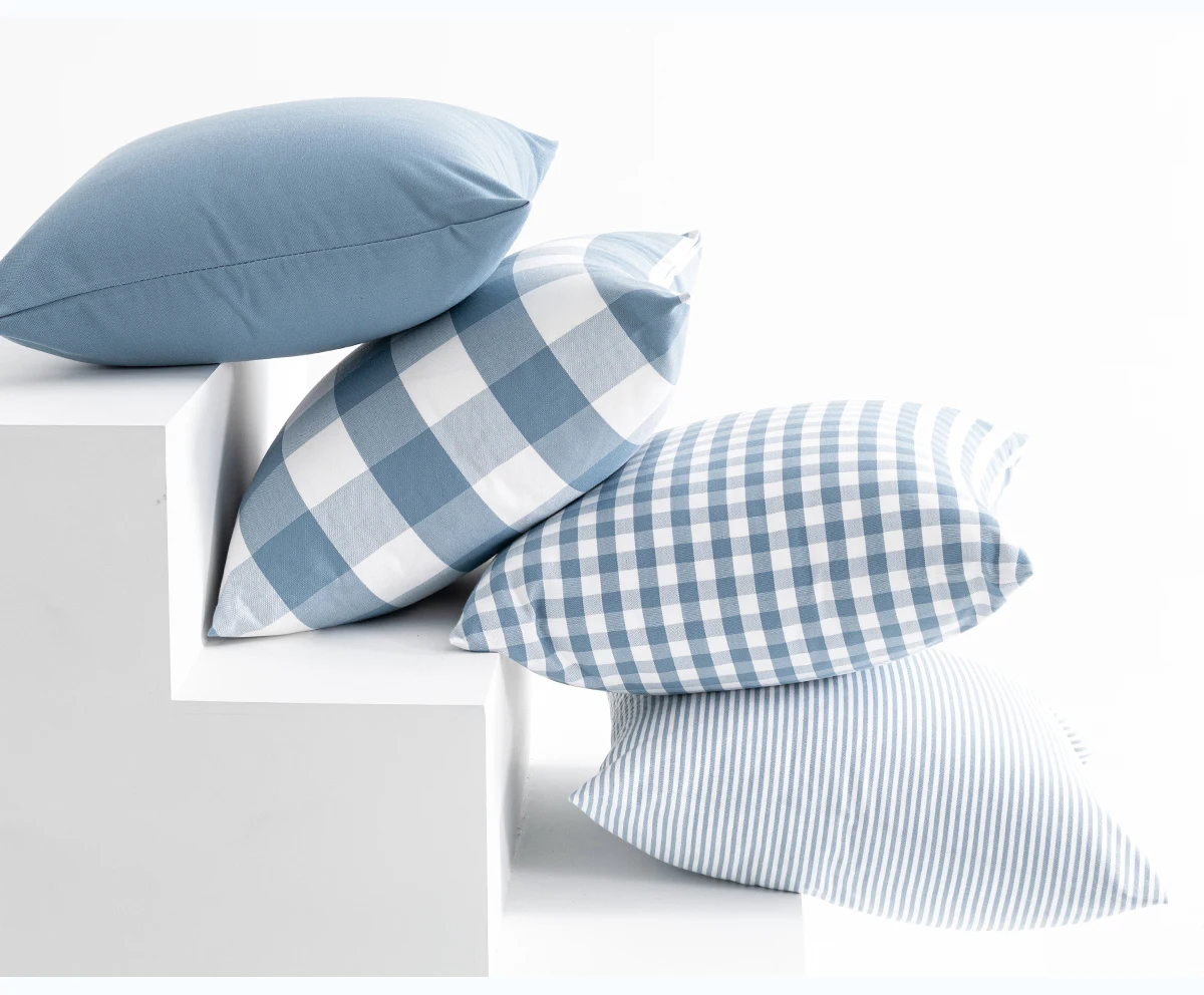 Plaid gestreifter Polyester-Baumwoll-Canvas-Kissenbezug, Kissenbezug, hellblau, Stuhl, Sofa, Heimdekoration, Überwurf-Kissenbezug, 30 x 50/45 x 45 cm – Detail 11