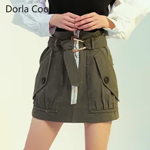 Высокая улица, английский стиль, женская мини-юбка, высокая талия, хлопчатобумажное с поясом, бутон, оборки, юбки, карманы, индивидуальность, осень, весна