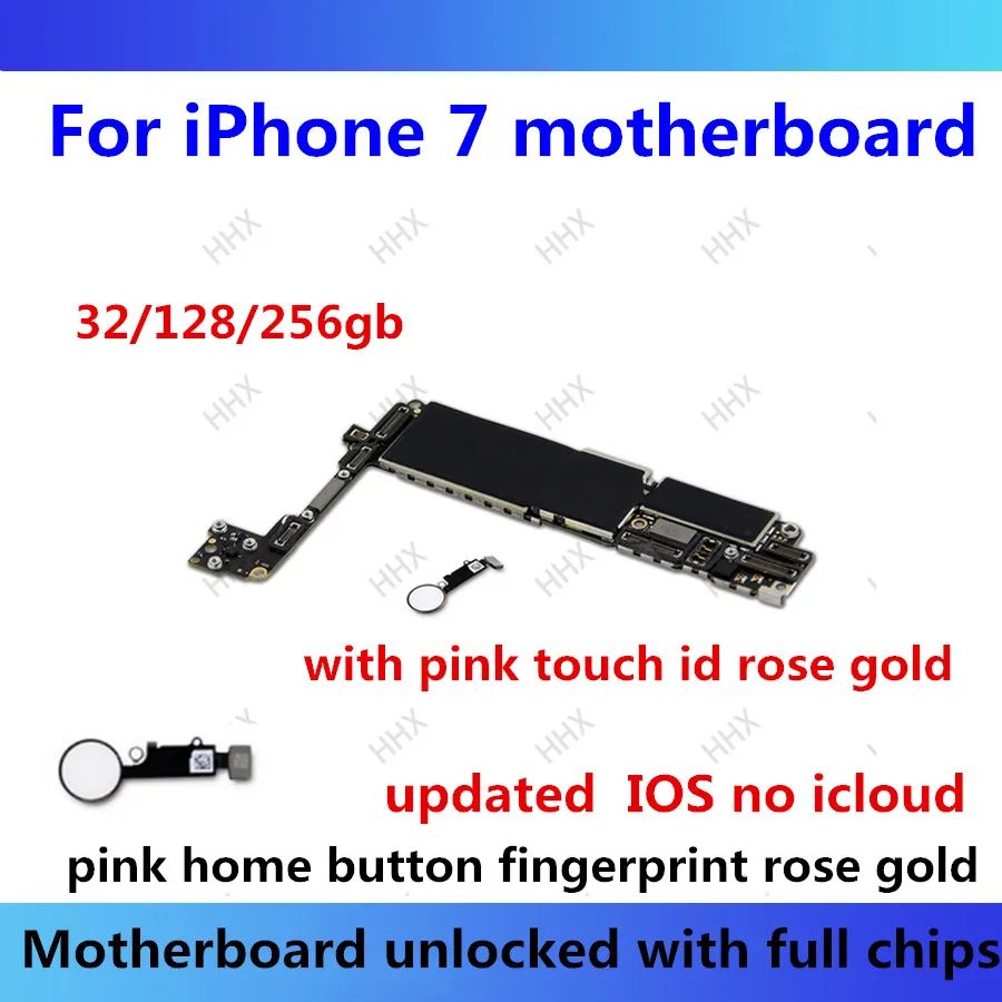 

unlocked for iphone 7 Motherboard with/without Touch ID for iphone 7 Logic Boards with IOS Fingerprint function pink/rose gold