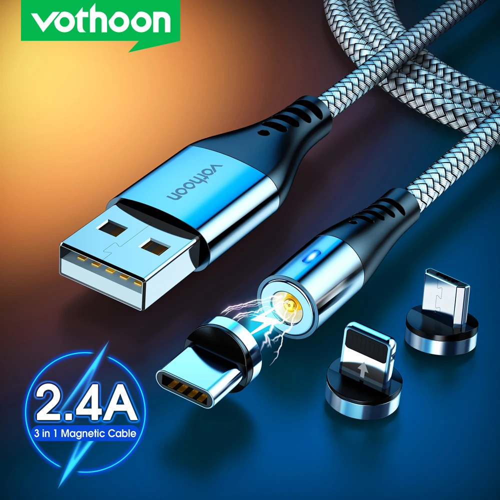 Магнитный кабель Micro USB Type C Vothoon 2,4 А для iphone 11 Pro Xs Samsung S10 S7 Xiaomi, Магнитный зарядный кабель, мобильный телефон