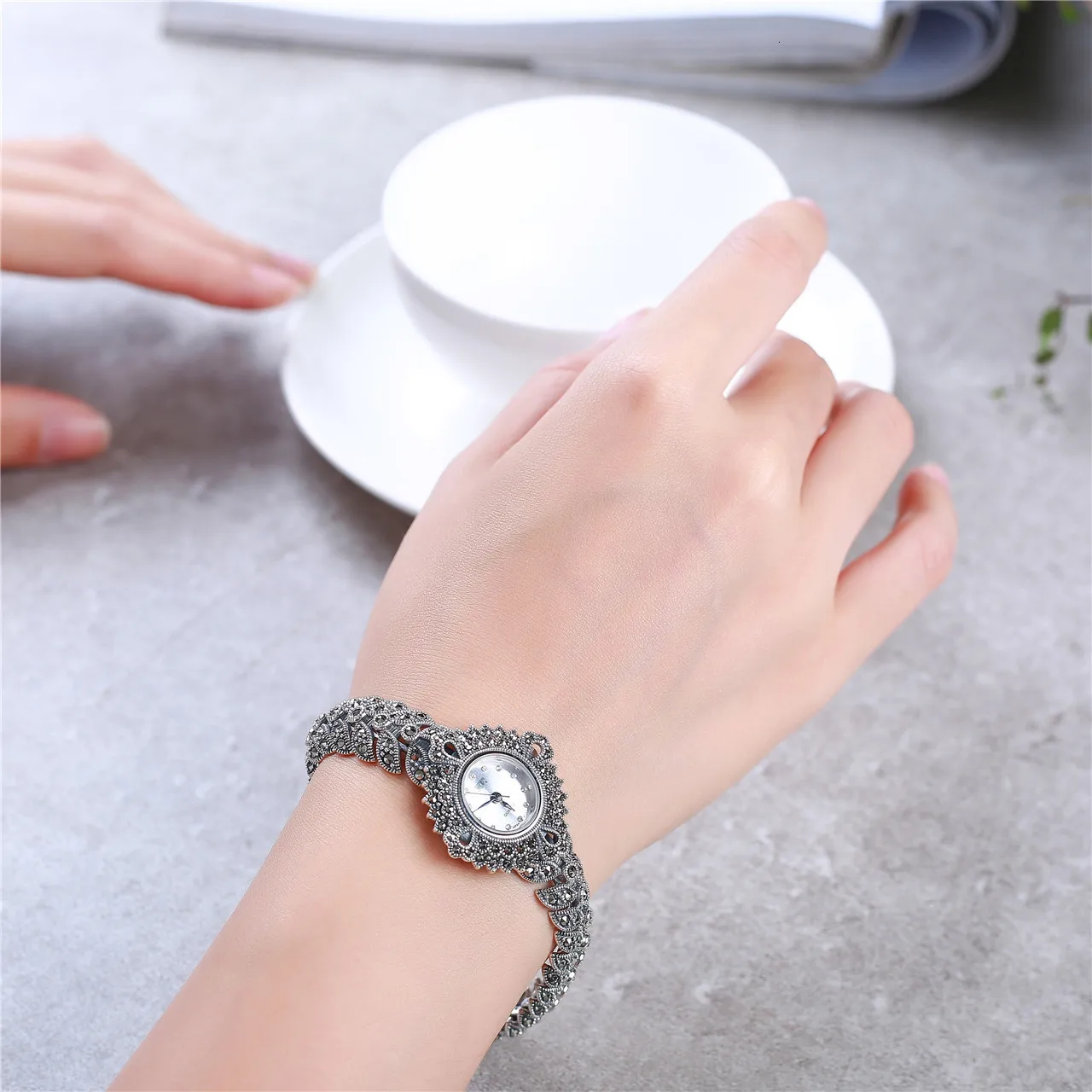 925 Sterling Thai Silver Geometric Bracelet Watch For Women Trendy Vintage Japan Movement Quartz Watch Bracelets Fine Jewelry