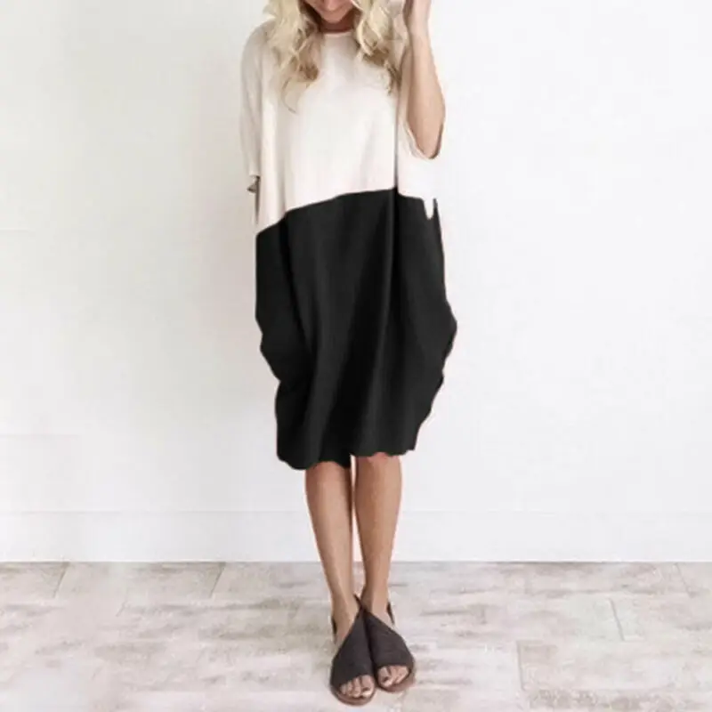 

Newest Summer O-NeckT-Shirt Dress Womens Summer Party Three Quarter Batwing Sleeve Ladies Dress Casual Midi Sundress Plus S-XXL