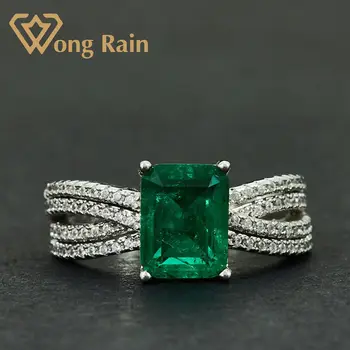 

Wong Rain Vintage 100% 925 Sterling Silver Created Moissanite Emerald Gemstone Wedding Engagement Ring Fine Jewelry Wholesale