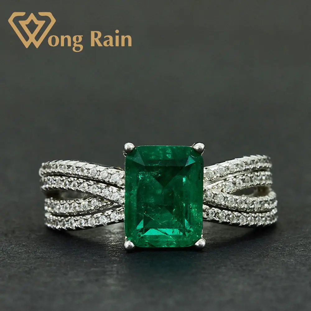 Wong Rain Vintage 100% 925 Sterling Silver Created Moissanite Emerald Gemstone Wedding Engagement Ring Fine Jewelry Wholesale Wong Rain Vintage 100% 925 Sterling Silver Created Moissanite Emerald Gemstone Wedding Engagement Ring Fine Jewelry Wholesale
