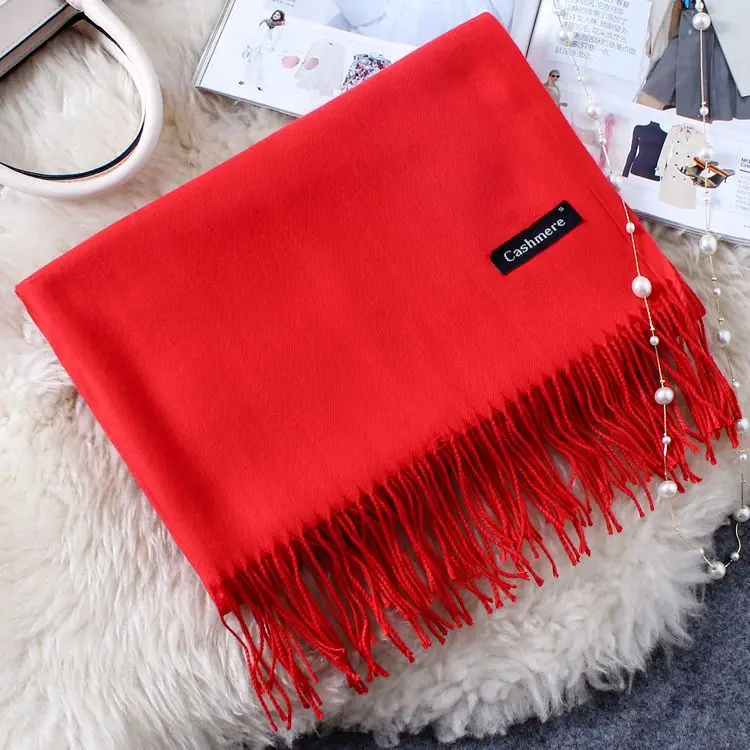 Red Scarf Кашемировый женский шарф новая теплая шаль Foulard Femme пашмины платок Шерстяной палантин голова шеи длинные зимние шарфы для женщин - Цвет: Red Scarf