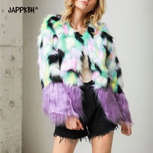 Зимнее женское пальто из искусственного меха свободного размера плюс, свободное разноцветное пальто в стиле пэчворк, женские толстые теплые меховые куртки, кардиган, верхняя одежда
