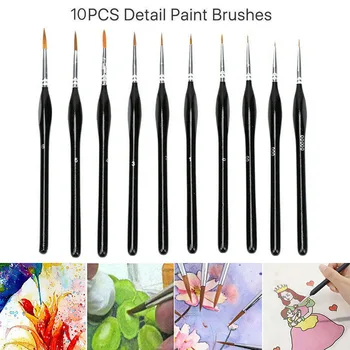 

10PCS Detail Paint Brushes Extra Fine Tip Sable Hair Wood Handle for Art Painting Miniatures Acrylic Watercolor Oil Gouache