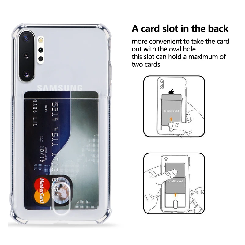 Мода кредитной карты держатель для карт Прозрачный чехол для samsung Galaxy S8 S9 плюс S10 lite Note9 10 A10 A20 A40 A50 A70 J4 J6 TPU Защитный чехол