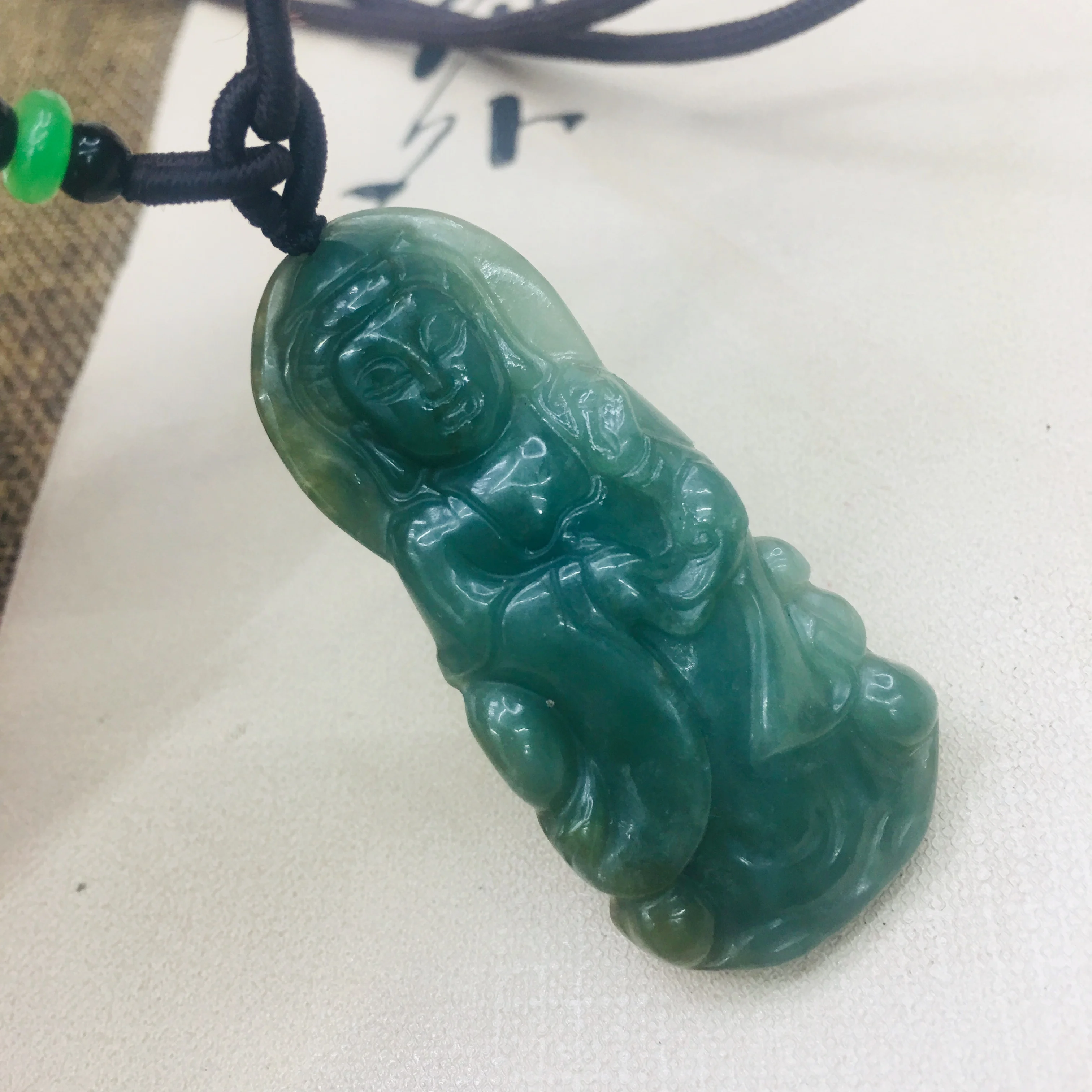 Натуральный бурманский Изумрудный нефрит резьба маслом голубой гуанин кулон