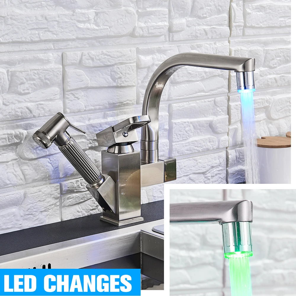  Chrome US RU Shipping Blackend Chrome Pull Out Spray Kitchen Sink Faucet 360 Rotation Spout Single  - 32855089880