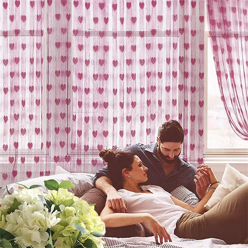 Wedding soft strand Love Heart Red Curtain Window Voile Drape Valance Fabric Heart Garland Valentine wall decoration Decorations