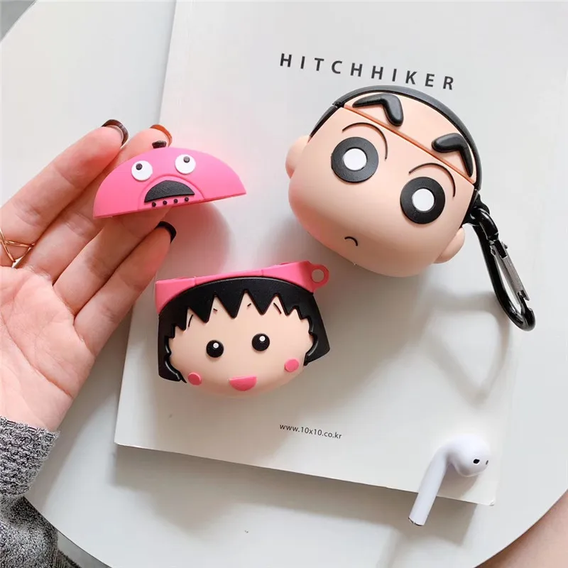 Bluetooth наушники чехол для Airpods милый силиконовый защитный чехол для Airpods2 аксессуары с брелком 3D дизайн Chibi Maruko