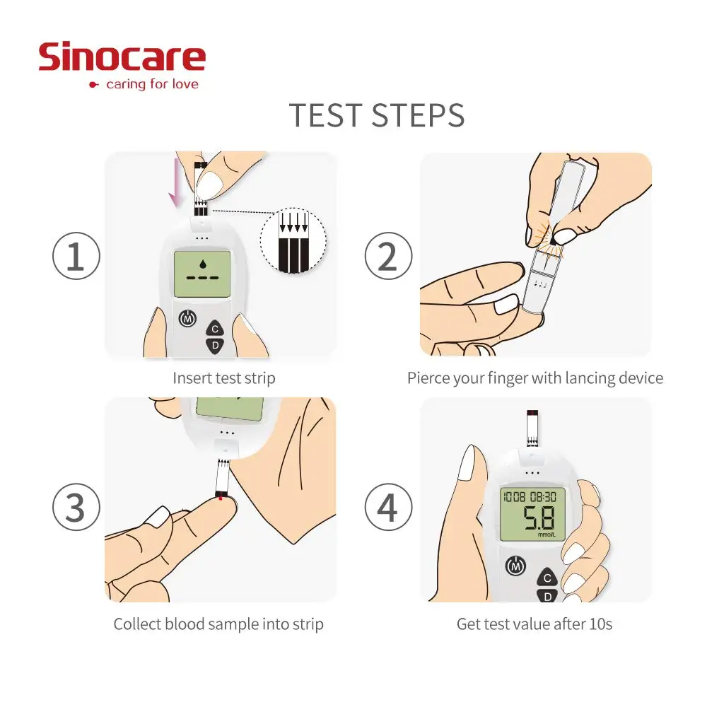 Sinocare Blood Glucose Test Strips and Lancets for SafeAccu Diabetes