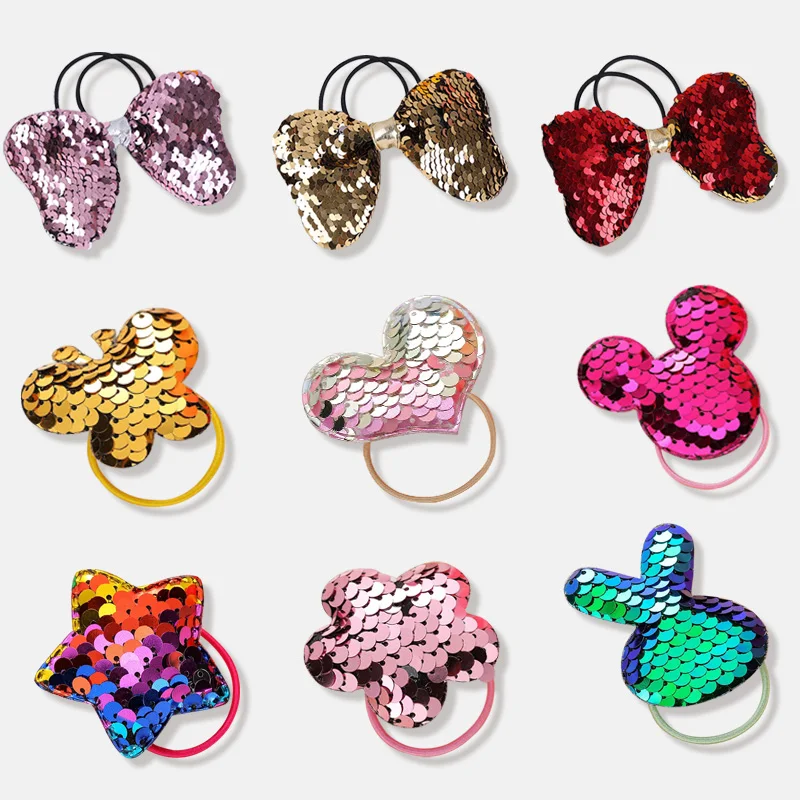 

Fashion Children's Bow-knot Hair Band Flipped Color Fish Elasticity Hair Circle Multi-layer Sequin Hair Accessories For Women