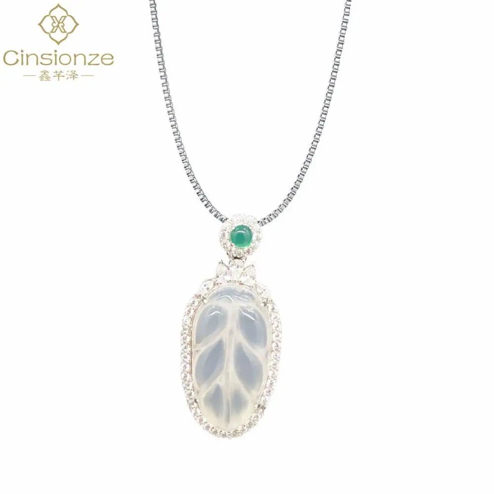 

Cinsionze Plant Tree Leaf Shaped Pendant Necklace For Women Chalcedony Agate Stone Zircon Pendant Necklace Christmas Gifts