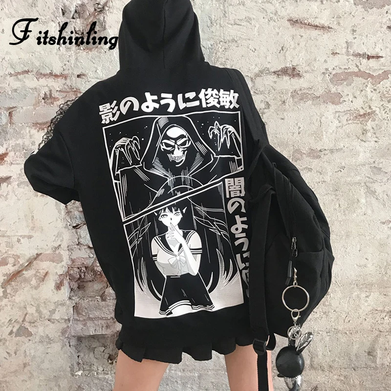 Fitshinling зимние хлопковые готические толстовки для женщин Harajuku принт Длинная