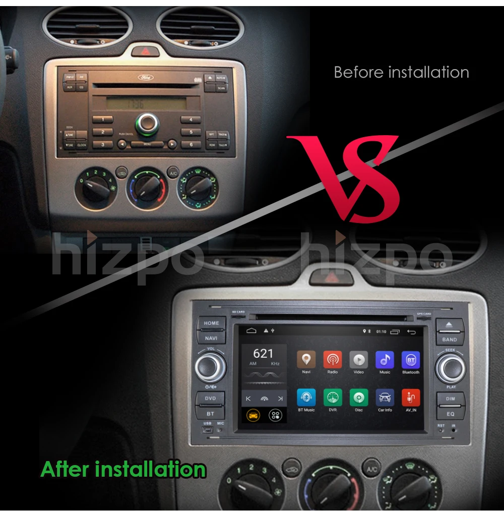 Discount Hizpo Car Multimedia Player Android 9.0 GPS Autoradio 2 Din 7 Inch For Ford/Mondeo/Focus/Transit/C-MAX/S-MAX/Fiesta 2GB RAM MAP 5