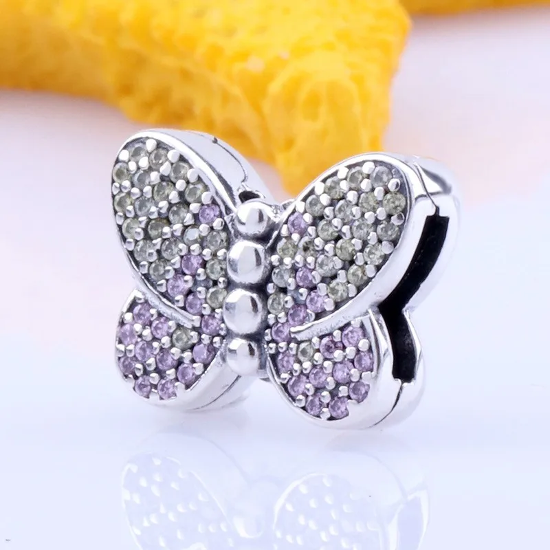 

Original 925 Sterling Silver Reflexions Series Colorful Enchanting Butterfly Fixing Clip Fit Pandora Women Bracelet Diy Jewelry