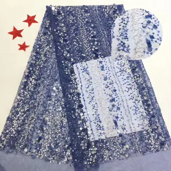 

African Lace Fabric 2020 Embroidered Nigerian sequins Laces Fabric High Quality French Tulle Lace Fabric For Women YDDE271