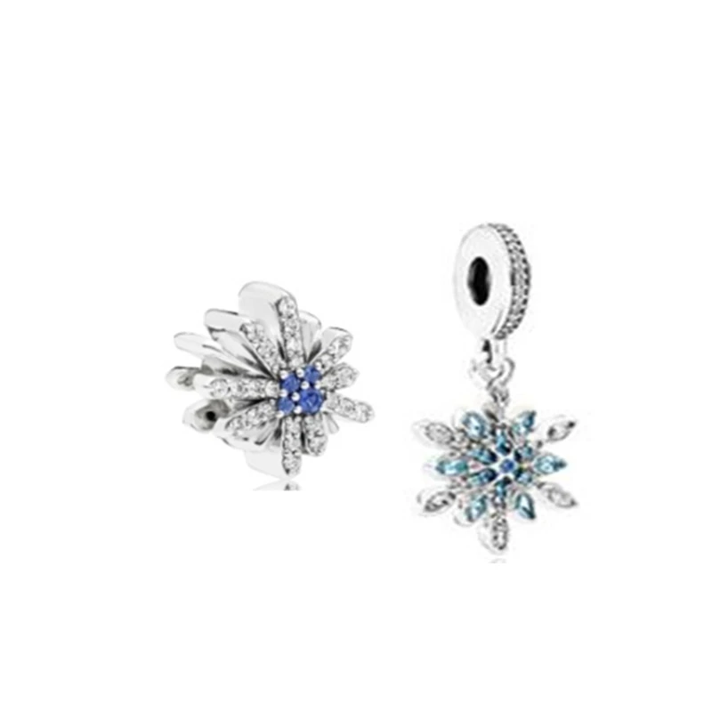 

Winter Snowflake Dangle Charms Set Sterling Silver Accessories Woman Fashion Beads For Jewelry Making Fits Original Bracelets