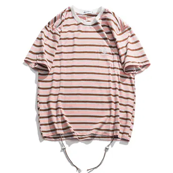 

Women Men Harajuku Striped Tshirt 2020 Streetwear Mens Blue Korean Fashions Summer Top Tshirts Male Hip Hop Clothing