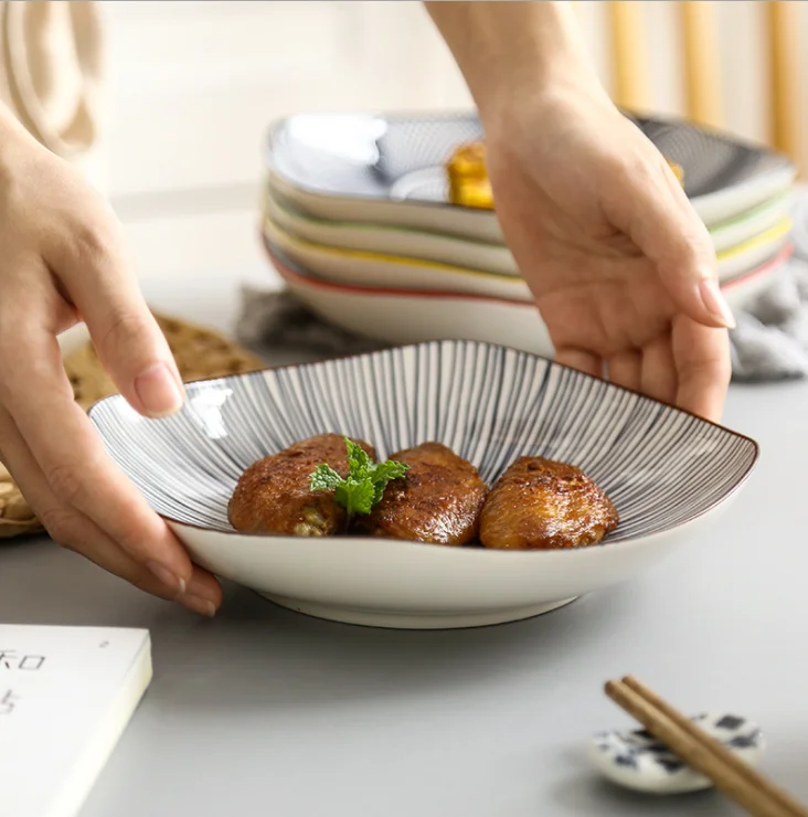 Japanese 8-inch Square Ceramic Dish Glaze Color Simple Household Serving Dish Salad Plate Dinner Plates For Kitchen Utensils