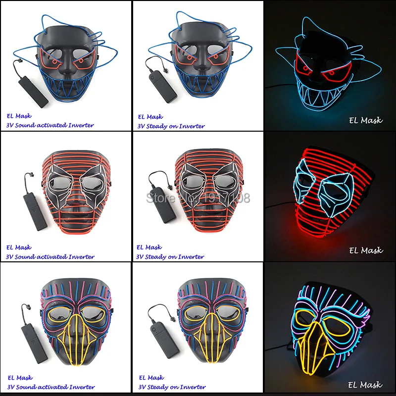 

3 New Style LED Mask Novelty EL Wire Glowing Mask LED Flashing Mask For Halloween Scary Cosplay Masquerade Party Supplies