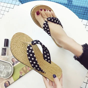 

9 Color Beach Women Flip Flops Flat Non-slip Slides 2019 New Holiday Slippers Black Red Dot Flowers Bohemia Shoes