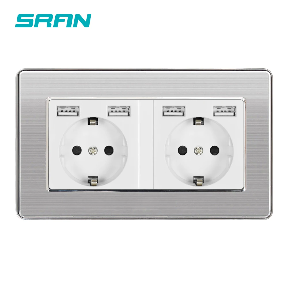 SRAN стены 16A ЕС Стандартный многоходовой Розетка с usb розеток 146 мм * 86 нержавеющая