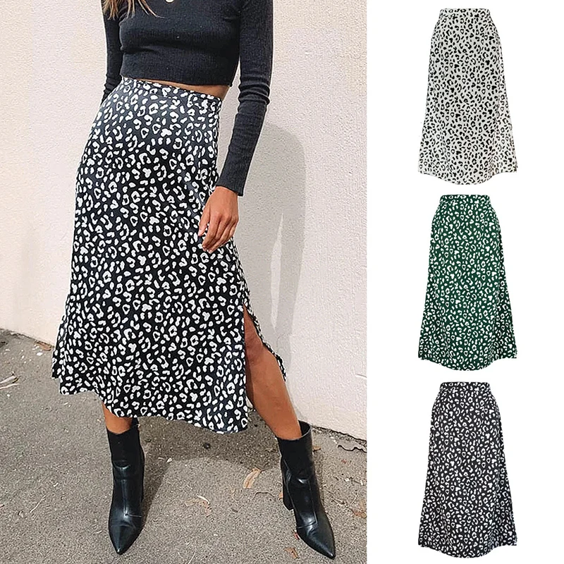 2020 spring and summer cross-border women's leopard print chiffon split skirt sexy zipper high waist | Женская одежда