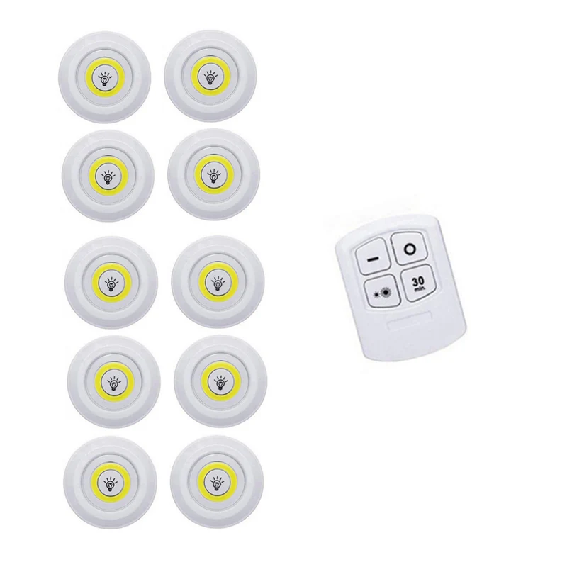 1Remote 10Lamps 3 Вт Cob под шкаф светильник светодиодный беспроводной светильник для спальни с пультом дистанционного управления затемненный шкаф ночник для общежития шкаф - Испускаемый цвет: 1Remote 10Lamps