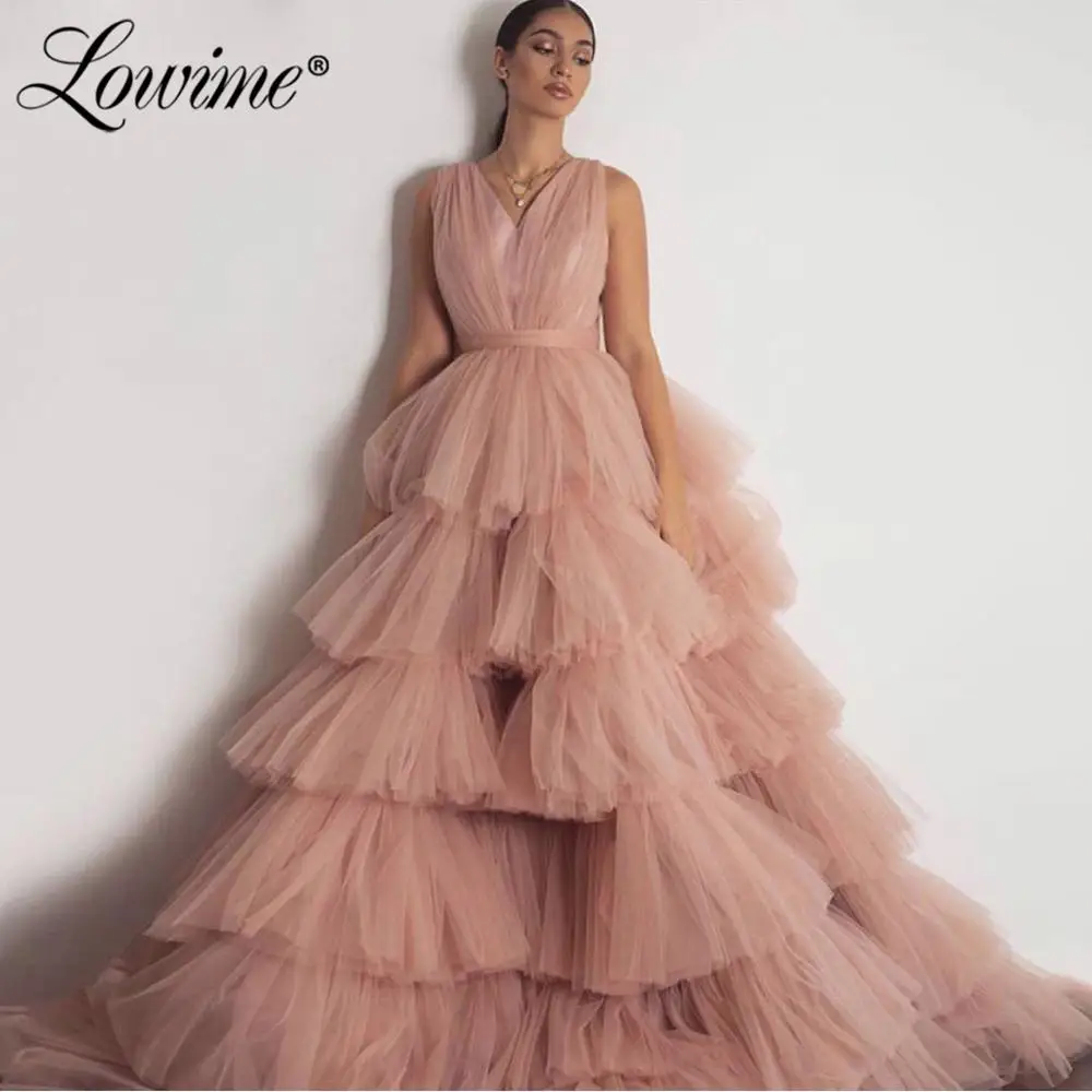 Blush Pink Prom Dresses V-Neck Tiered Tulle Long Party Dress For Weddings 2020 Simple Elegant Evening Gowns Custom Made Vestidos | Свадьбы и