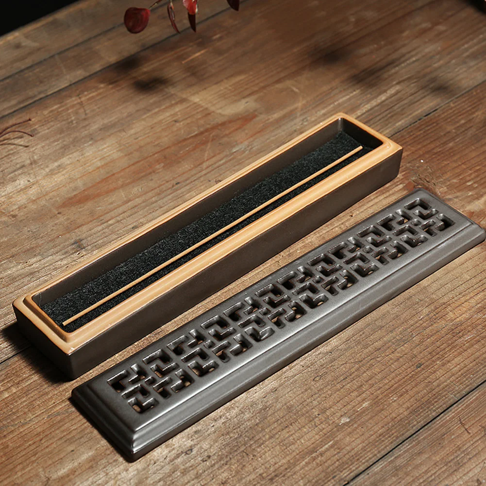 Ornament Incense Burner Vintage Catcher Porcelain Fireproof Joss-stick Box Rectangular Decorative Temple Accessory Holder
