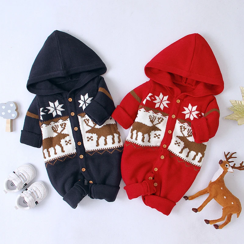 

Autumn Winter Christmas Cartoon Deer Baby Boys Girls Long Sleeve Rompers Clothes Baby Boy Girl Kids Knitting Rompers Baby romper