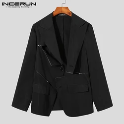 INCERUN Tops 2021 Korean Style Men's Blazer Loose Buttons Fashion Zipper Personality Solid Comfortable Long-sleeved Suits S-5XL