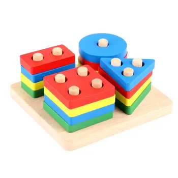 

Portable Size Wooden Puzzles Teaching Aids Geometric Shape Unlock Cognitive Matching Puzzles Color Sorting Board Educational Toy
