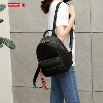 

New Genuine Leather Women Backpack Female Wild Personality Tassel Shoulder Bag Simple Casual Trend Soft Black Cow Leather