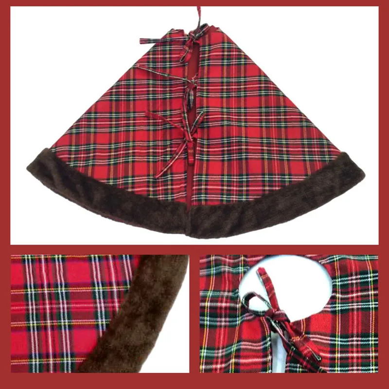 Christmas Tree Skirt, 112CM Large Plaid Skirt, Rustic Plain Xmas Tree Holiday Decorations