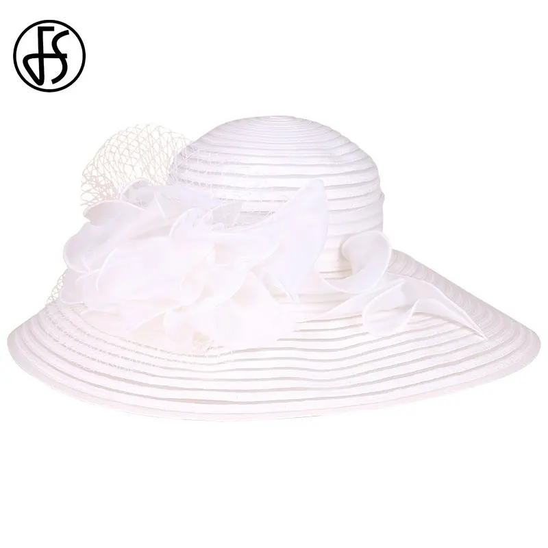 FS White Elegant Wedding Bride Church Straw Hats For Women  display picture 3