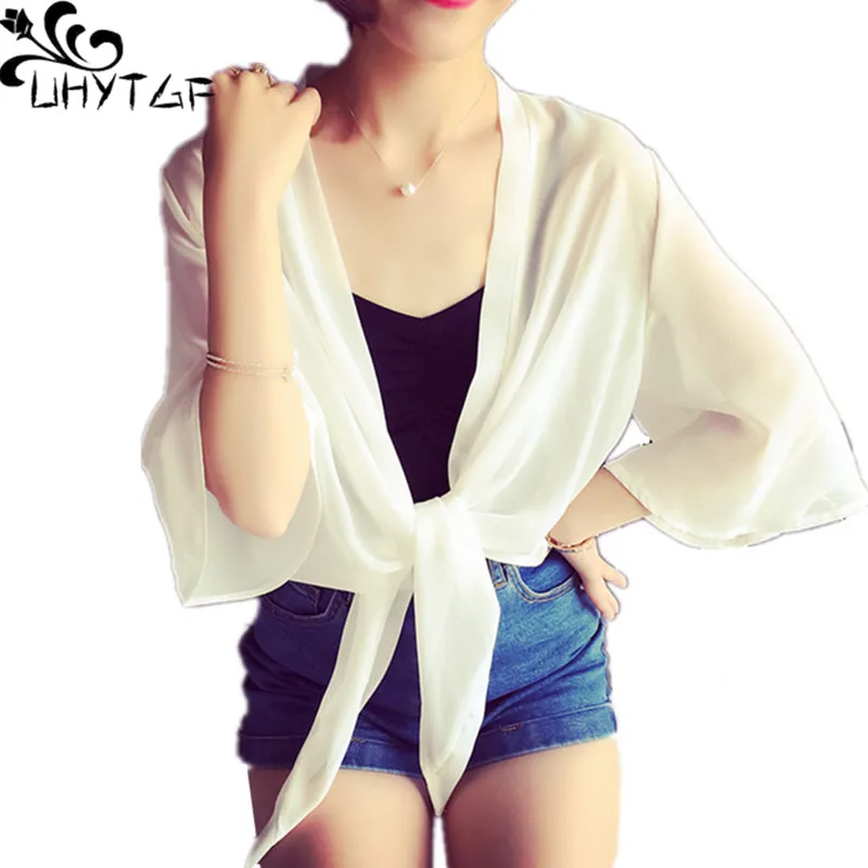 Летняя женская одежда UHYTGF Маленькая шаль Дамское пальто тонкая пляжная Женская